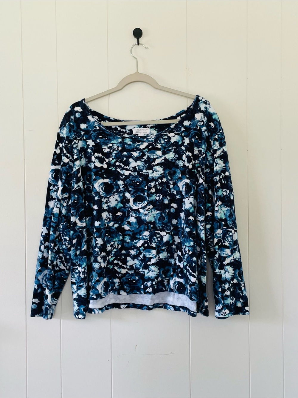 Charter Club Navy & Teal Floral Scoop Neck Long-Sleeve Blouse